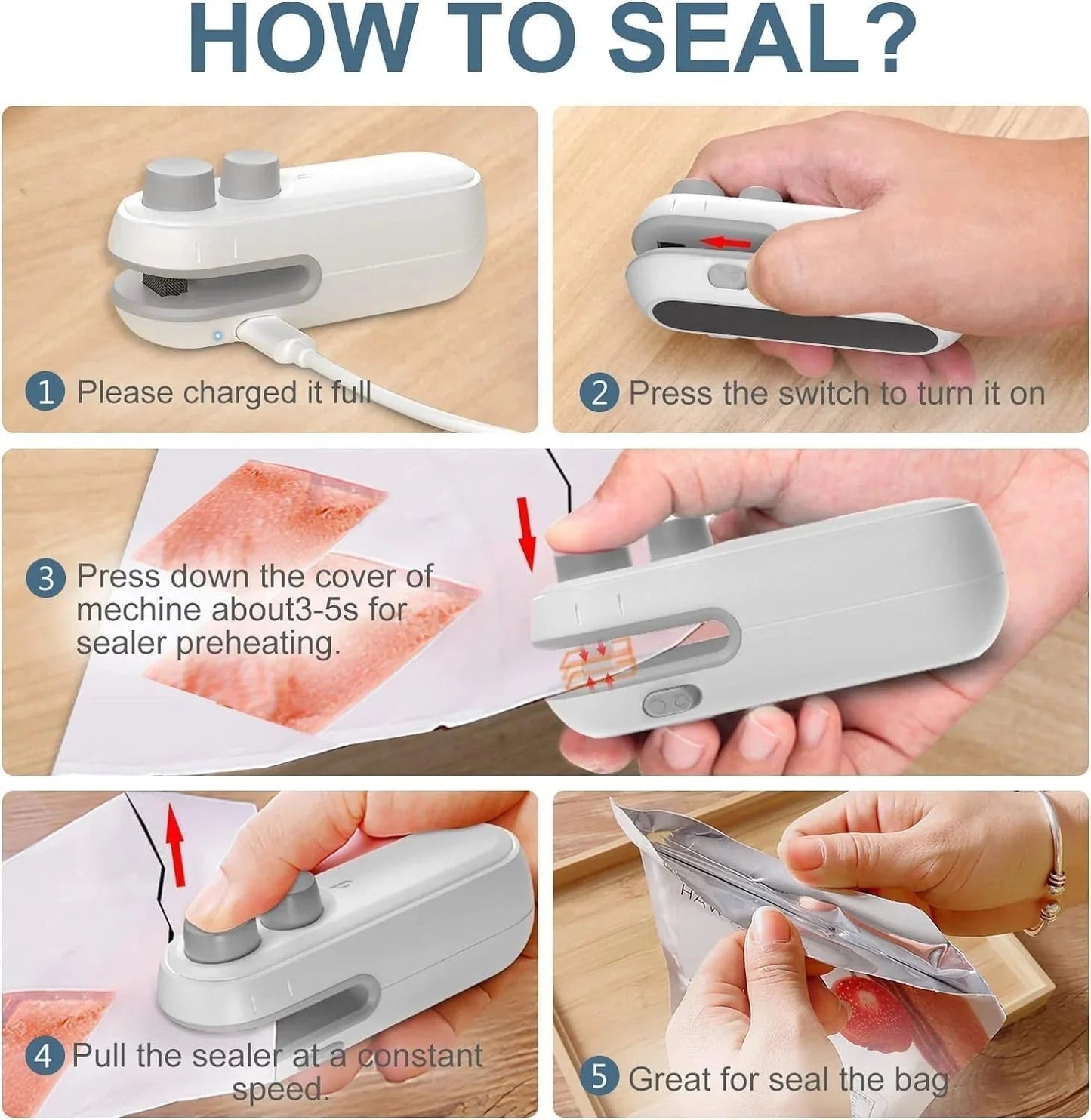 Portable Mini Sealing Machine-USB Rechargeable, 2-in-1 Seal & Cut